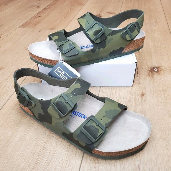 NEW Birkenstock Milano Soft Footbed Birko-Flor Mens Size 13 Sandals Green Camo - Picture 1 of 13